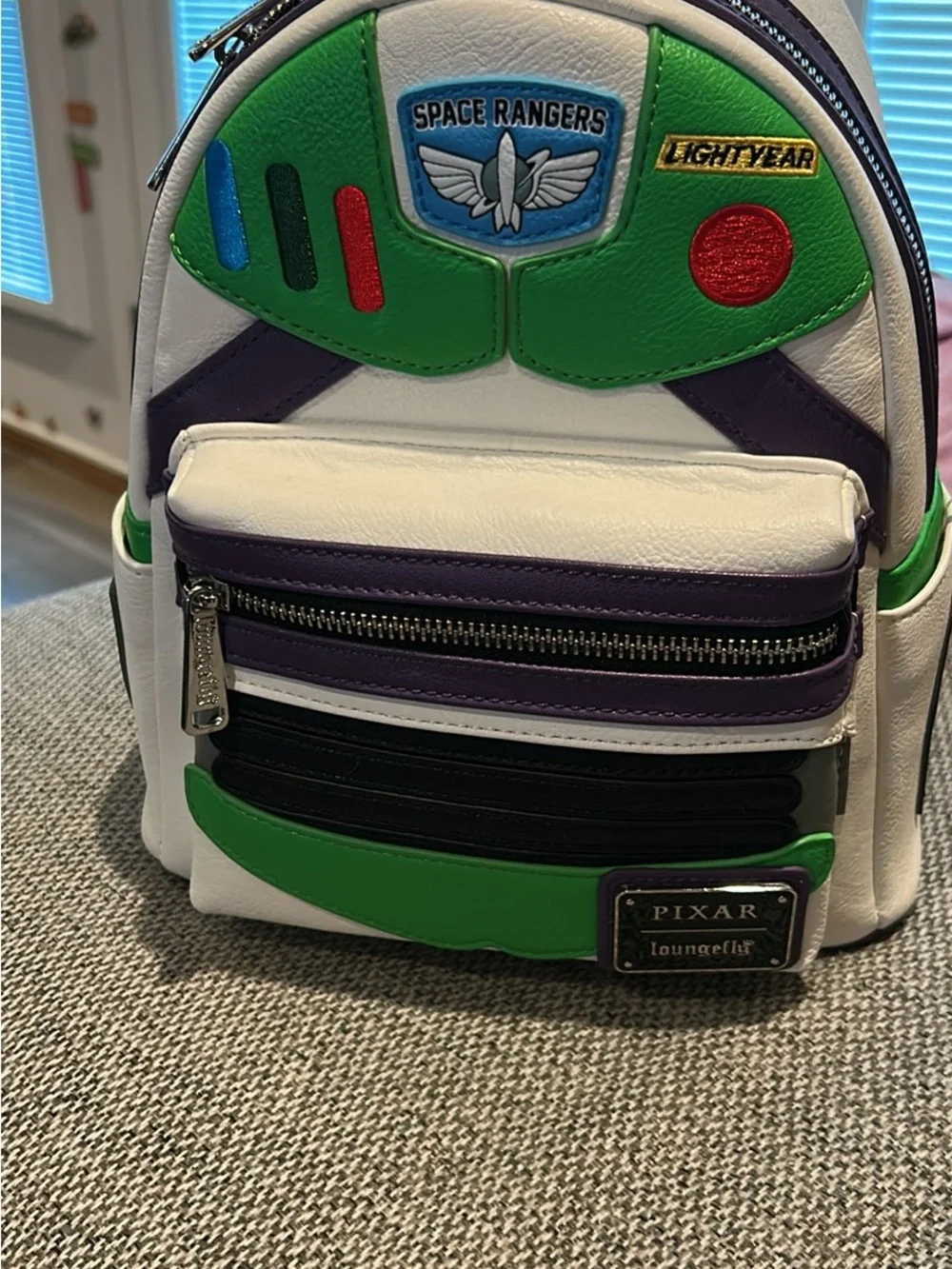 Loungefly Pixar Buzz Lightyear White Green & Purple Mini Backpack